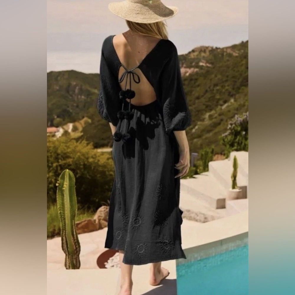 🌴Trina Turk Black Serena Maxi Swim Coverup S M Resort * *🌴